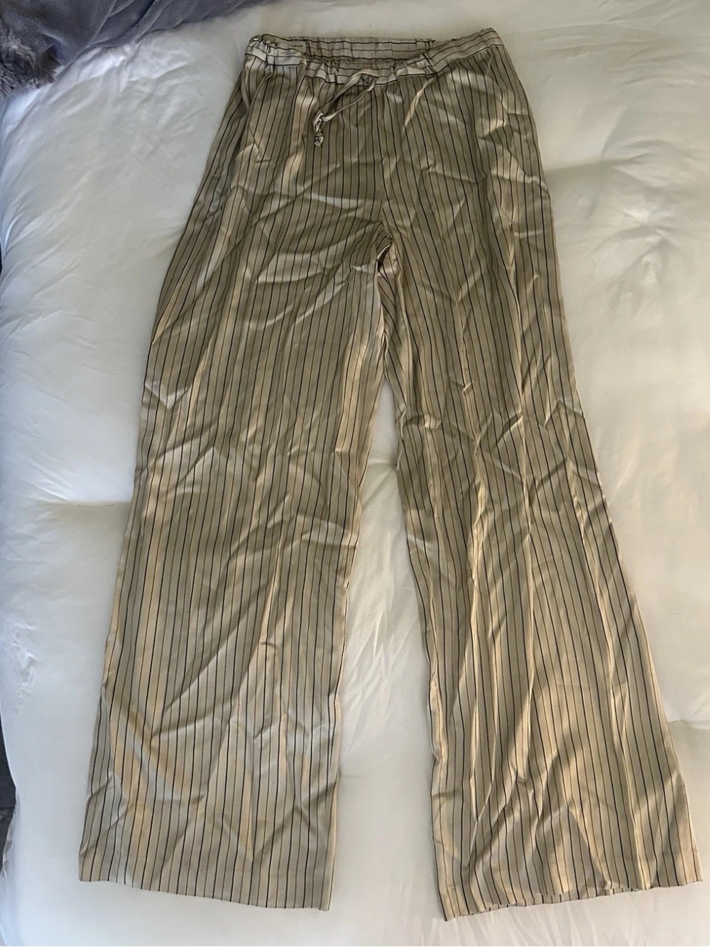 Dries Van Noten Beige Pinstripe Wide-Leg Pants
